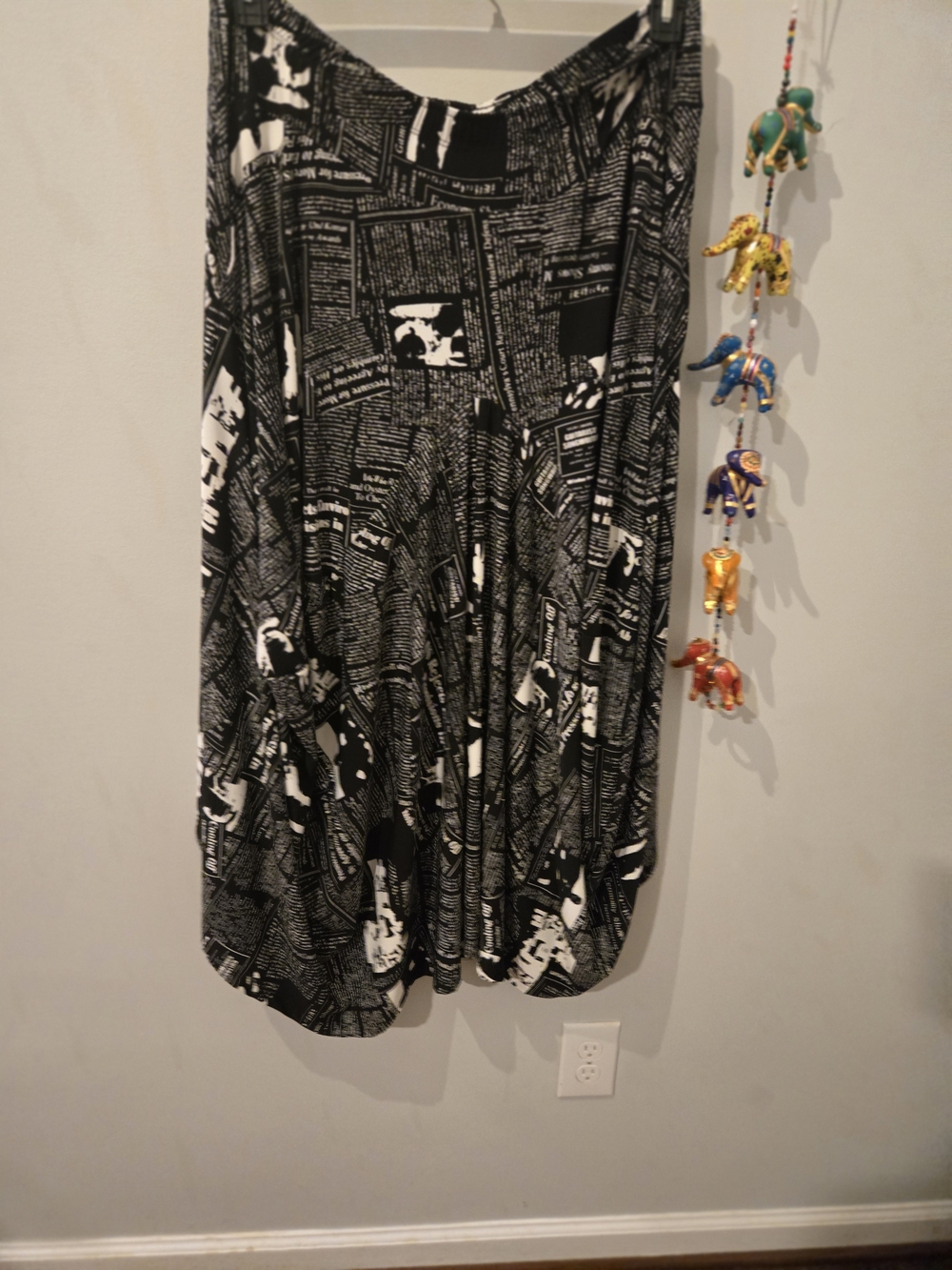 Black & White Graphic Newspaper-Print Circle Skirt